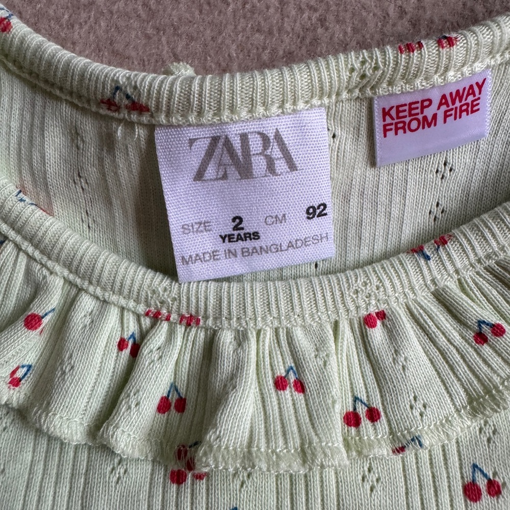 Zara Green Cherry Print Top